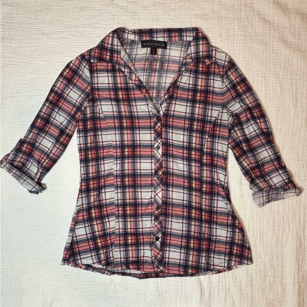 Almost Famous Red and Blue Plaid Shirt